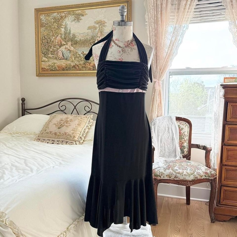 black‎ fairy midi dress  Y2K xoxo black halter midi dress size large
